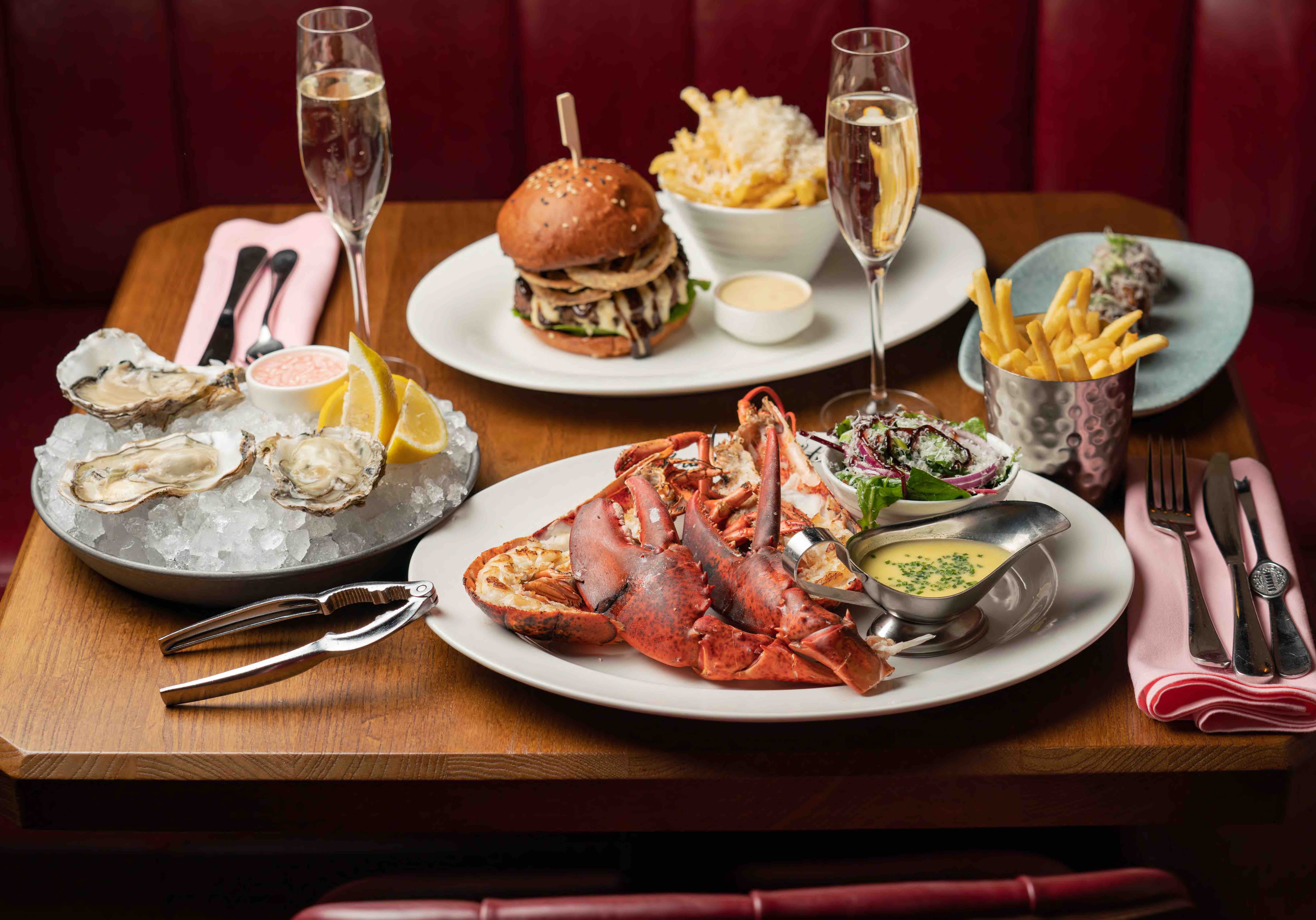 Burger And Lobster Food On Table