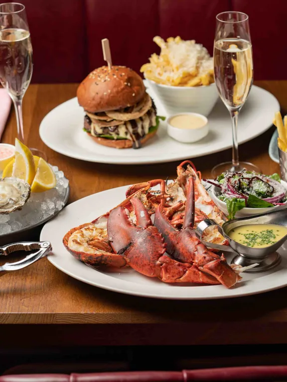 Burger And Lobster Food On Table