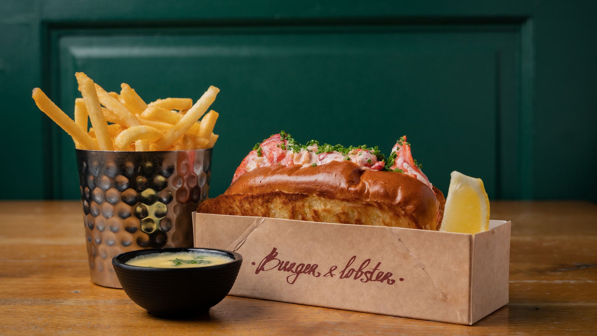 Burger and Lobster roll with fries